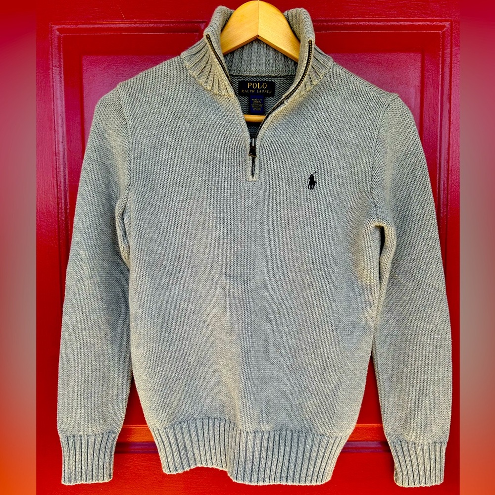 NWOT RALPH LAUREN boy’s sM (10-12) 💯cotton pullover Neutral gray